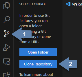 Clone a repository in the Source Control side bar