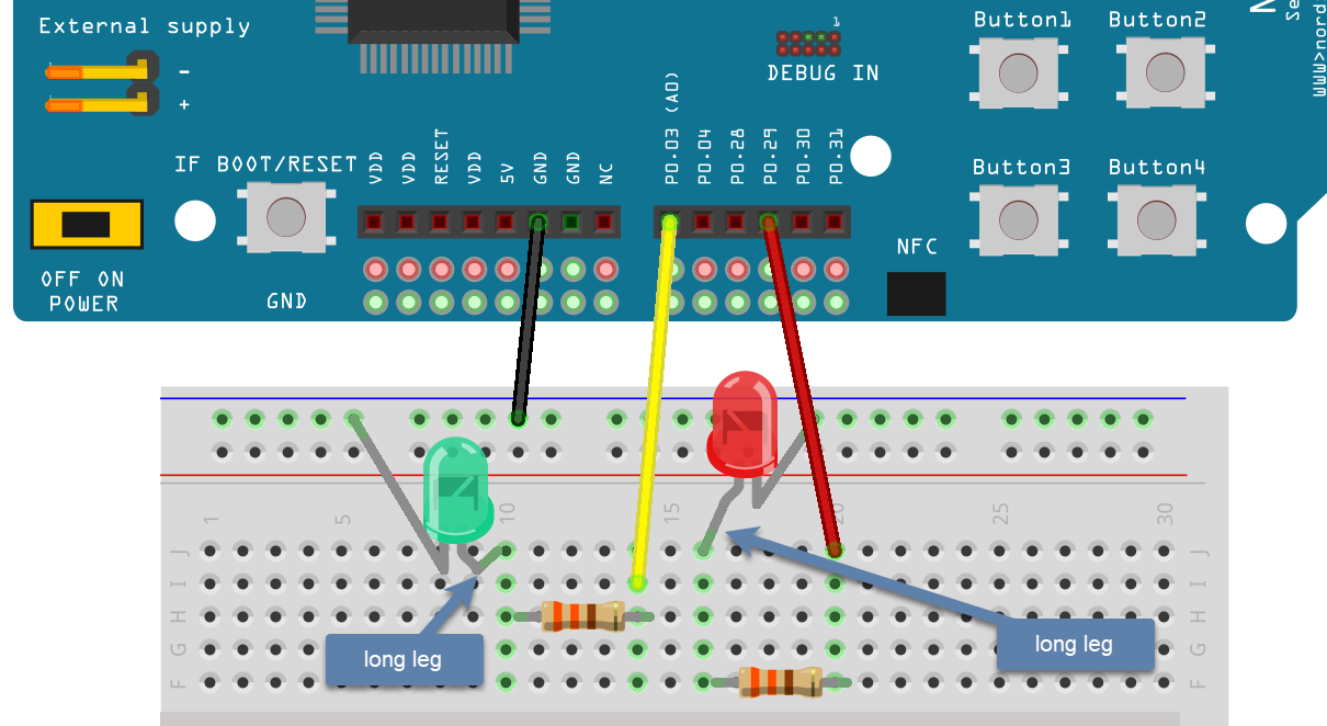 Breadboard view of circuit 1