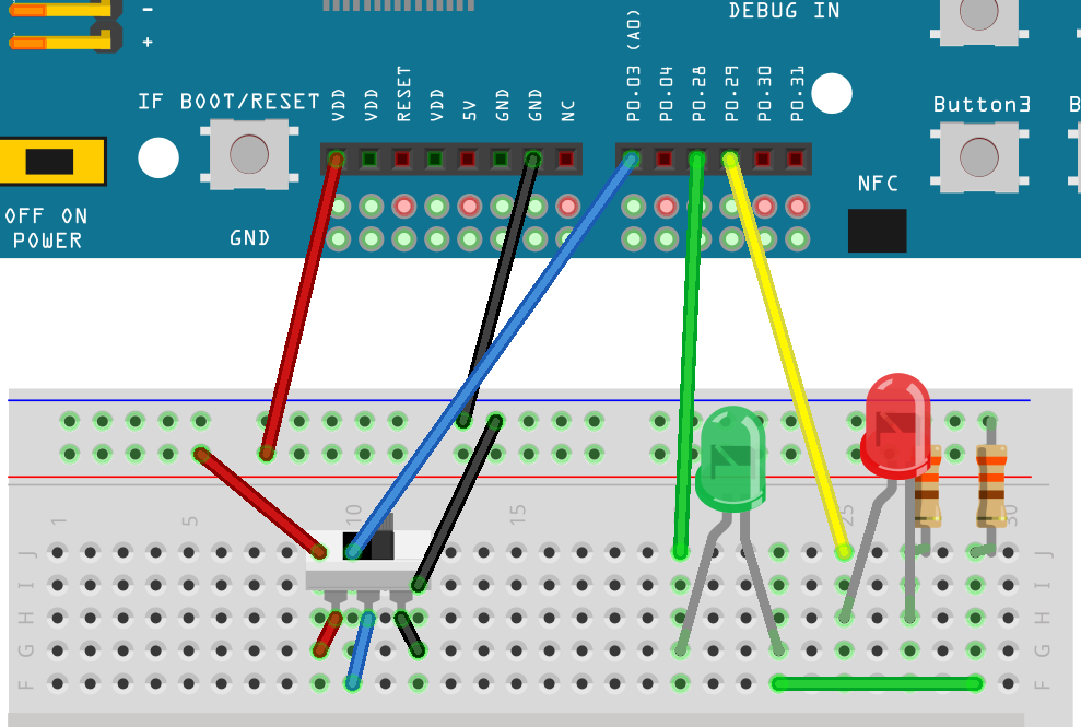 Breadboard view of circuit 1
